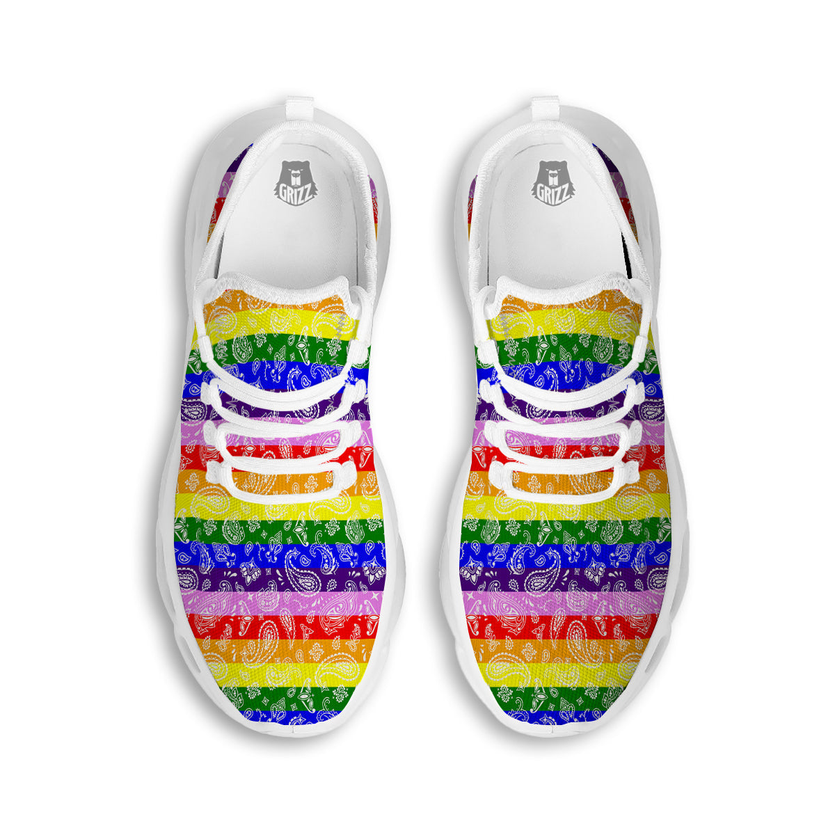 Rainbow LGBT Paisley Bandana Print White Running Shoes-grizzshop