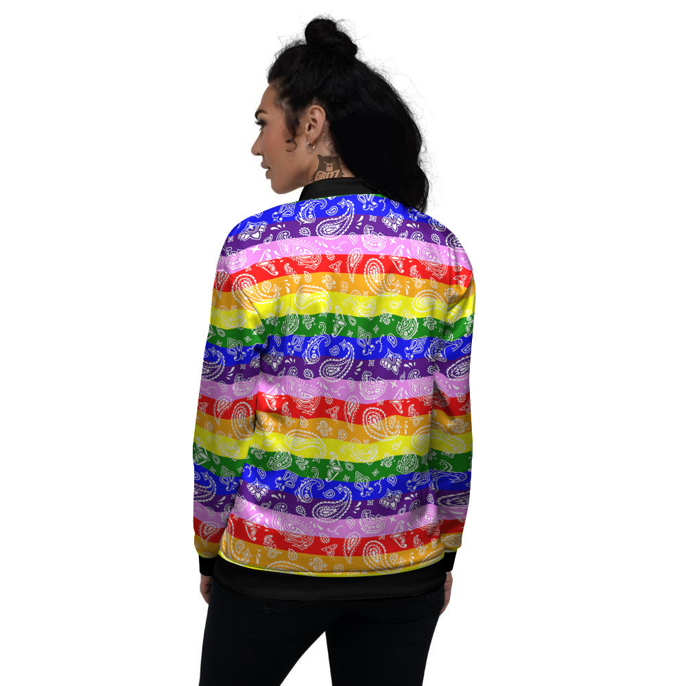 Rainbow LGBT Paisley Bandana Print Women's Bomber Jacket-grizzshop