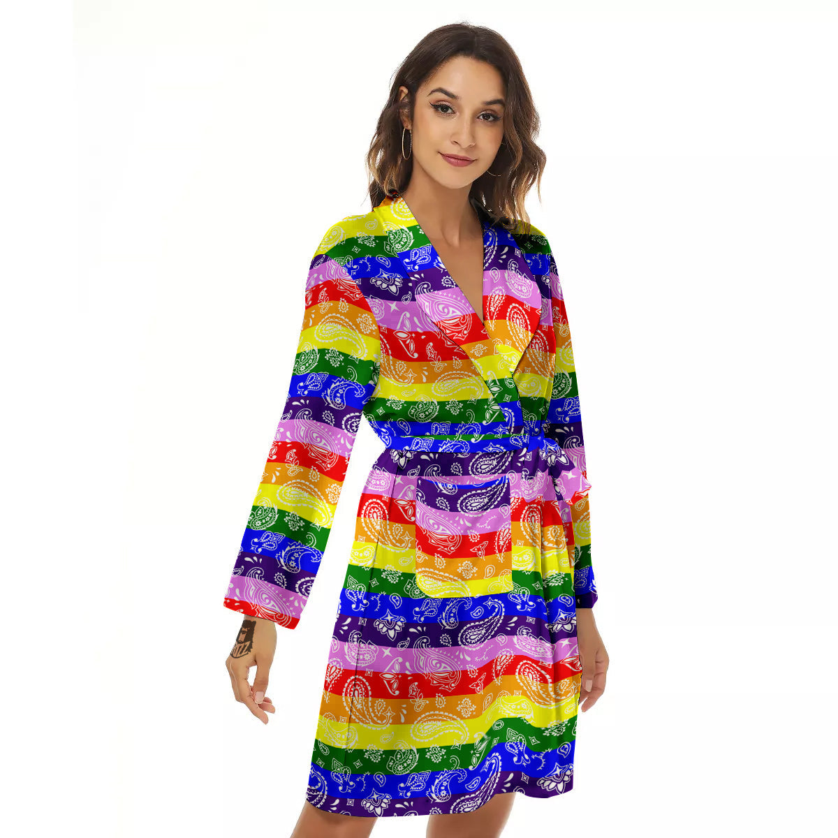 Rainbow LGBT Paisley Bandana Print Women's Robe-grizzshop