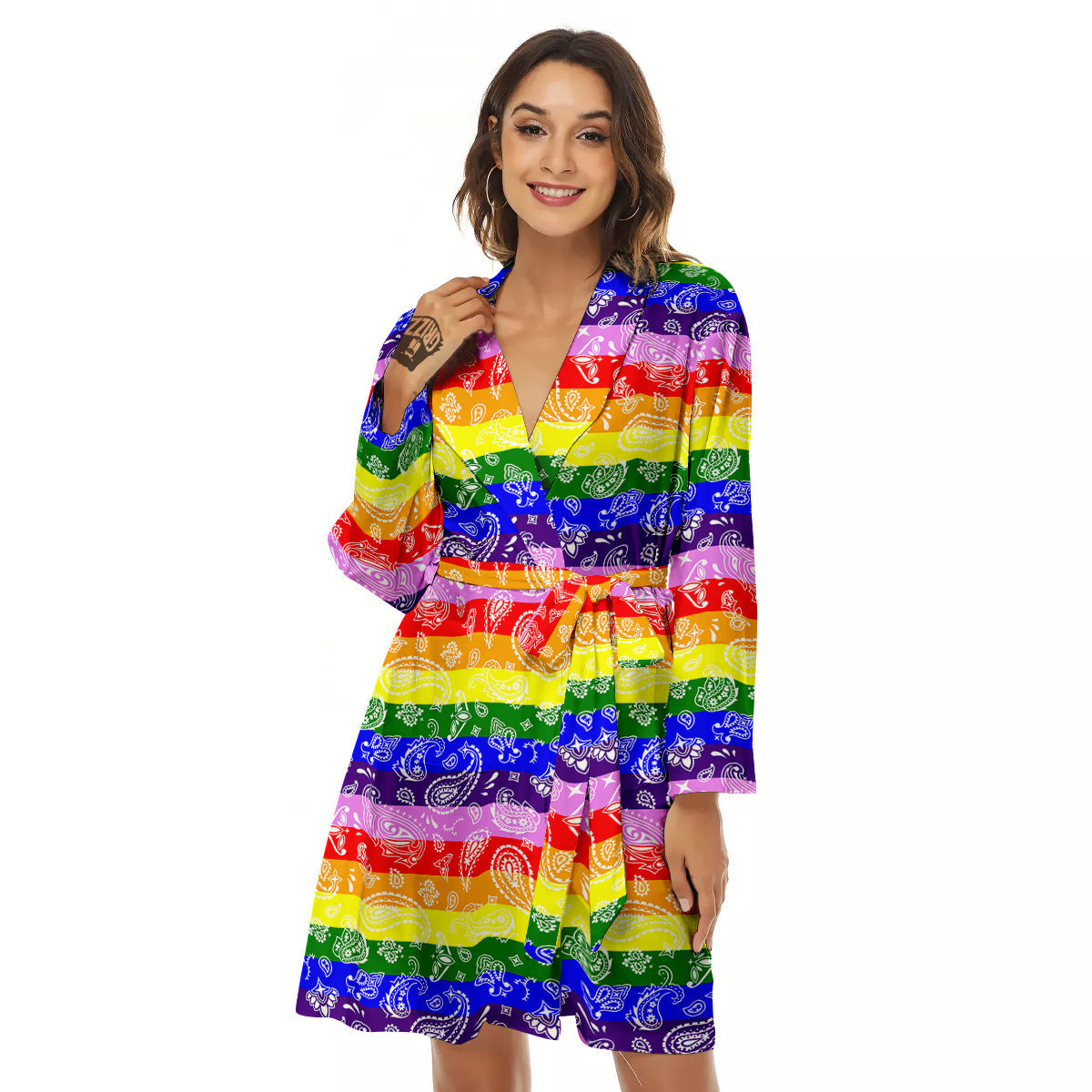 Rainbow LGBT Paisley Bandana Print Women's Robe-grizzshop