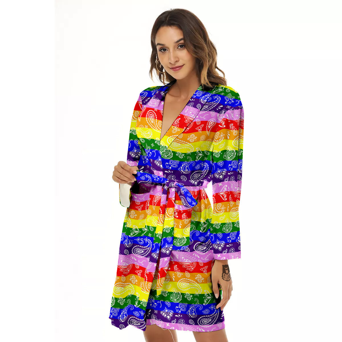 Rainbow LGBT Paisley Bandana Print Women's Robe-grizzshop