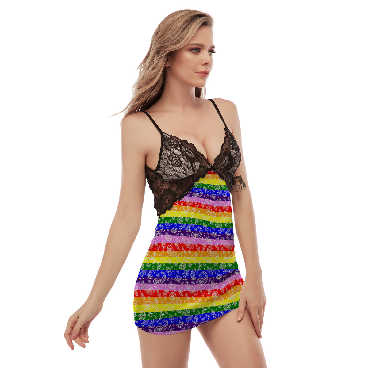 Rainbow LGBT Paisley Bandana Print Women's Sexy Night Dress-grizzshop