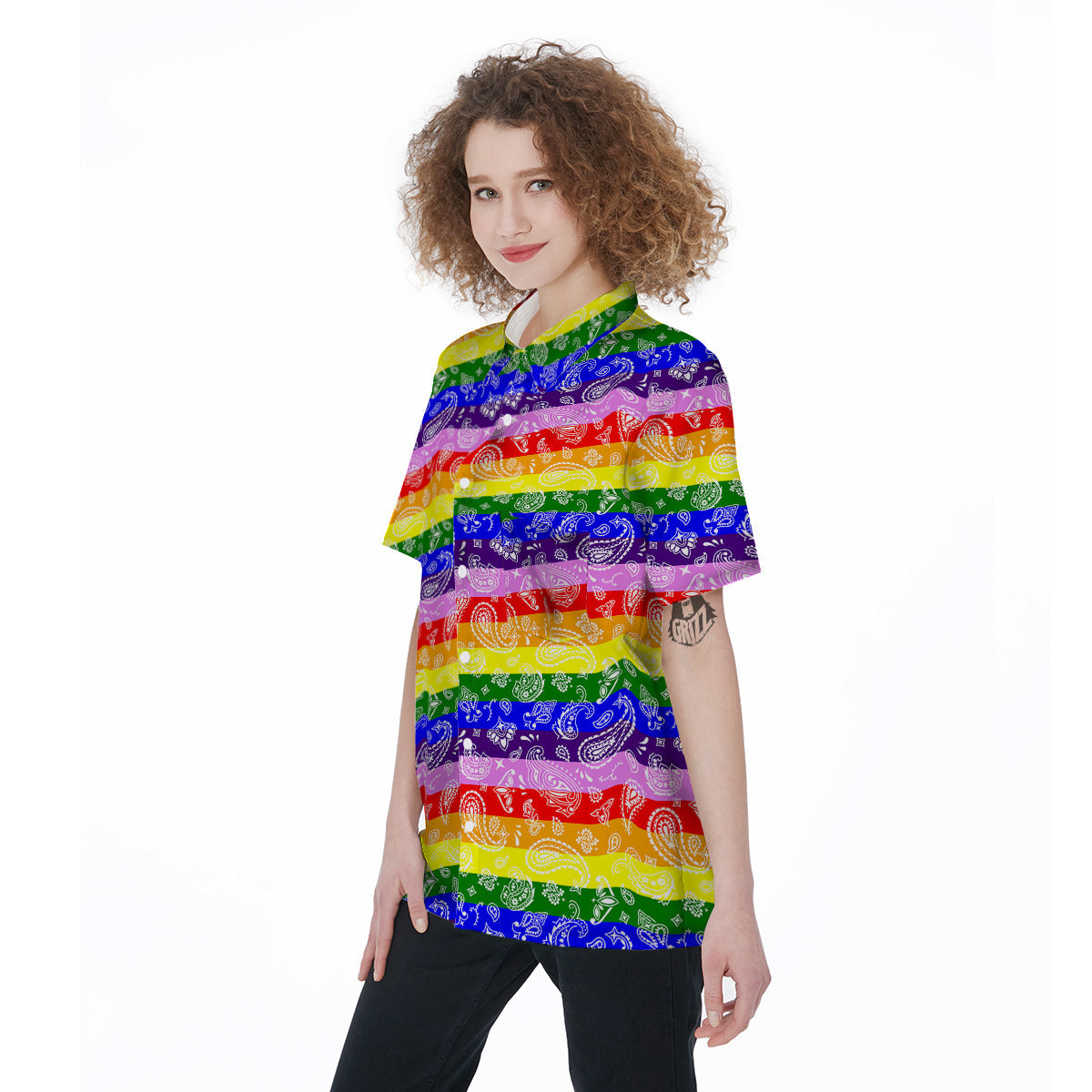 Rainbow LGBT Paisley Bandana Print Women's Short Sleeve Shirts-grizzshop