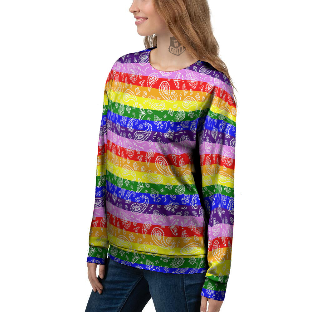 Rainbow LGBT Paisley Bandana Print Women's Sweatshirt-grizzshop