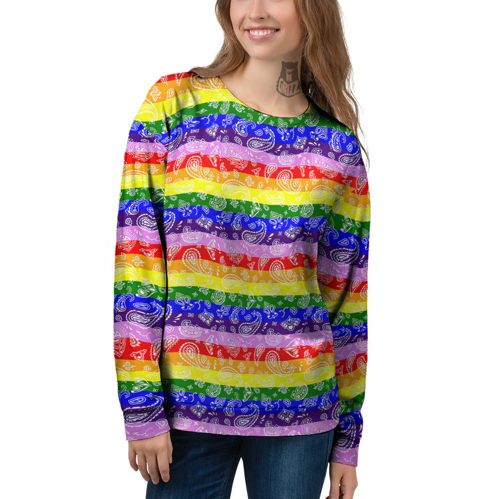 Rainbow LGBT Paisley Bandana Print Women's Sweatshirt-grizzshop