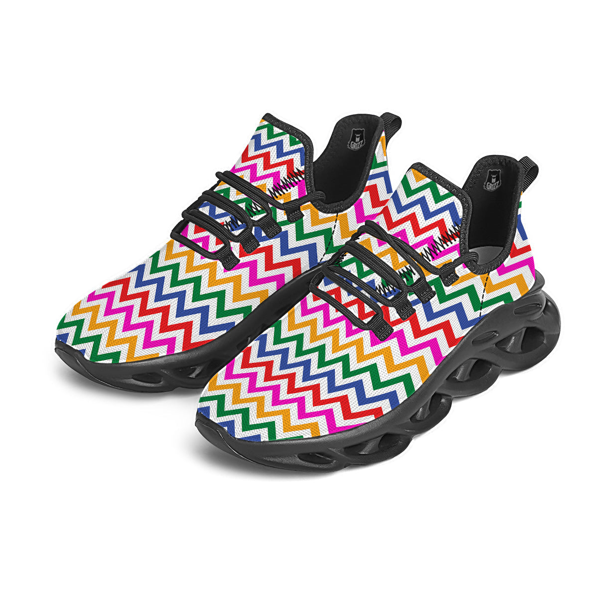 Rainbow LGBT Zigzag Print Pattern Black Running Shoes-grizzshop