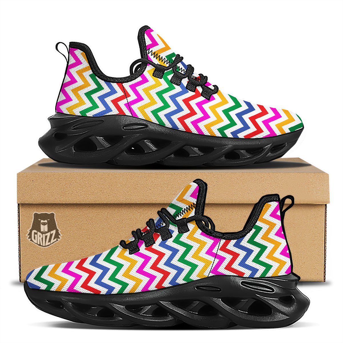 Rainbow LGBT Zigzag Print Pattern Black Running Shoes-grizzshop
