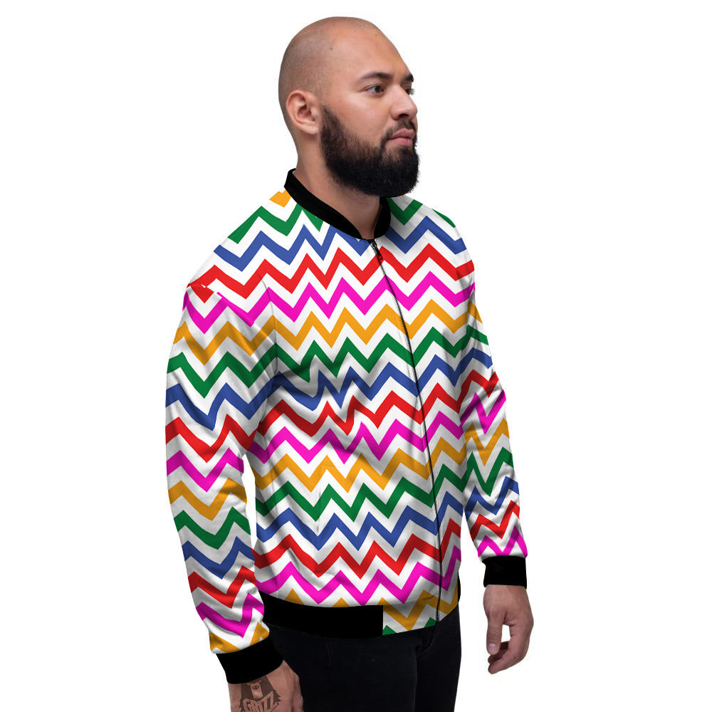 Rainbow LGBT Zigzag Print Pattern Men's Bomber Jacket-grizzshop