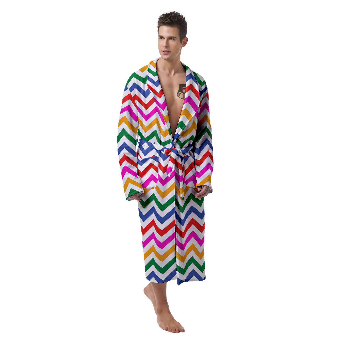 Rainbow LGBT Zigzag Print Pattern Men's Robe-grizzshop