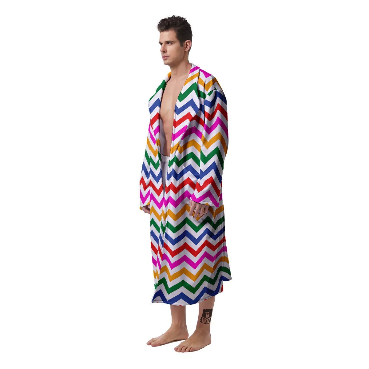 Rainbow LGBT Zigzag Print Pattern Men's Robe-grizzshop