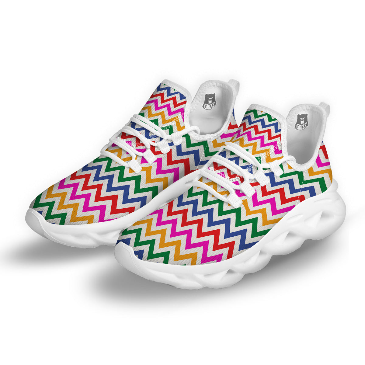 Rainbow LGBT Zigzag Print Pattern White Running Shoes-grizzshop