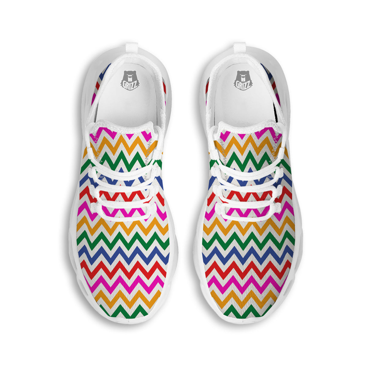 Rainbow LGBT Zigzag Print Pattern White Running Shoes-grizzshop