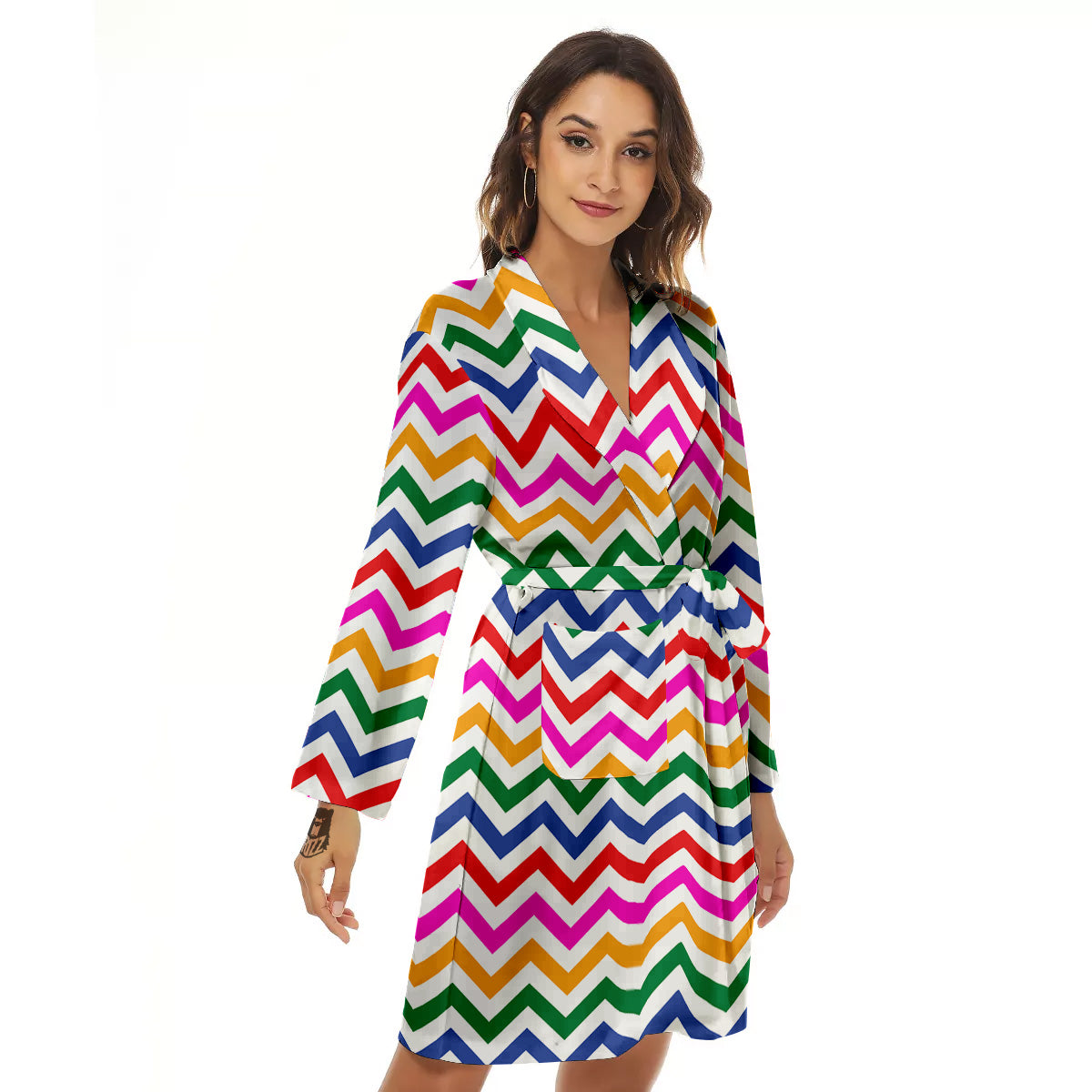 Rainbow LGBT Zigzag Print Pattern Women's Robe-grizzshop