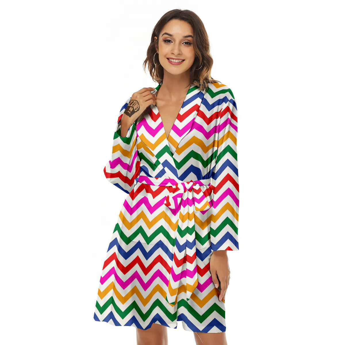 Rainbow LGBT Zigzag Print Pattern Women's Robe-grizzshop