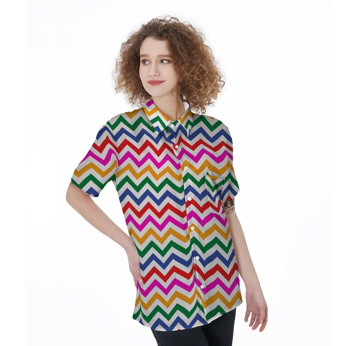 Rainbow LGBT Zigzag Print Pattern Women's Short Sleeve Shirts-grizzshop