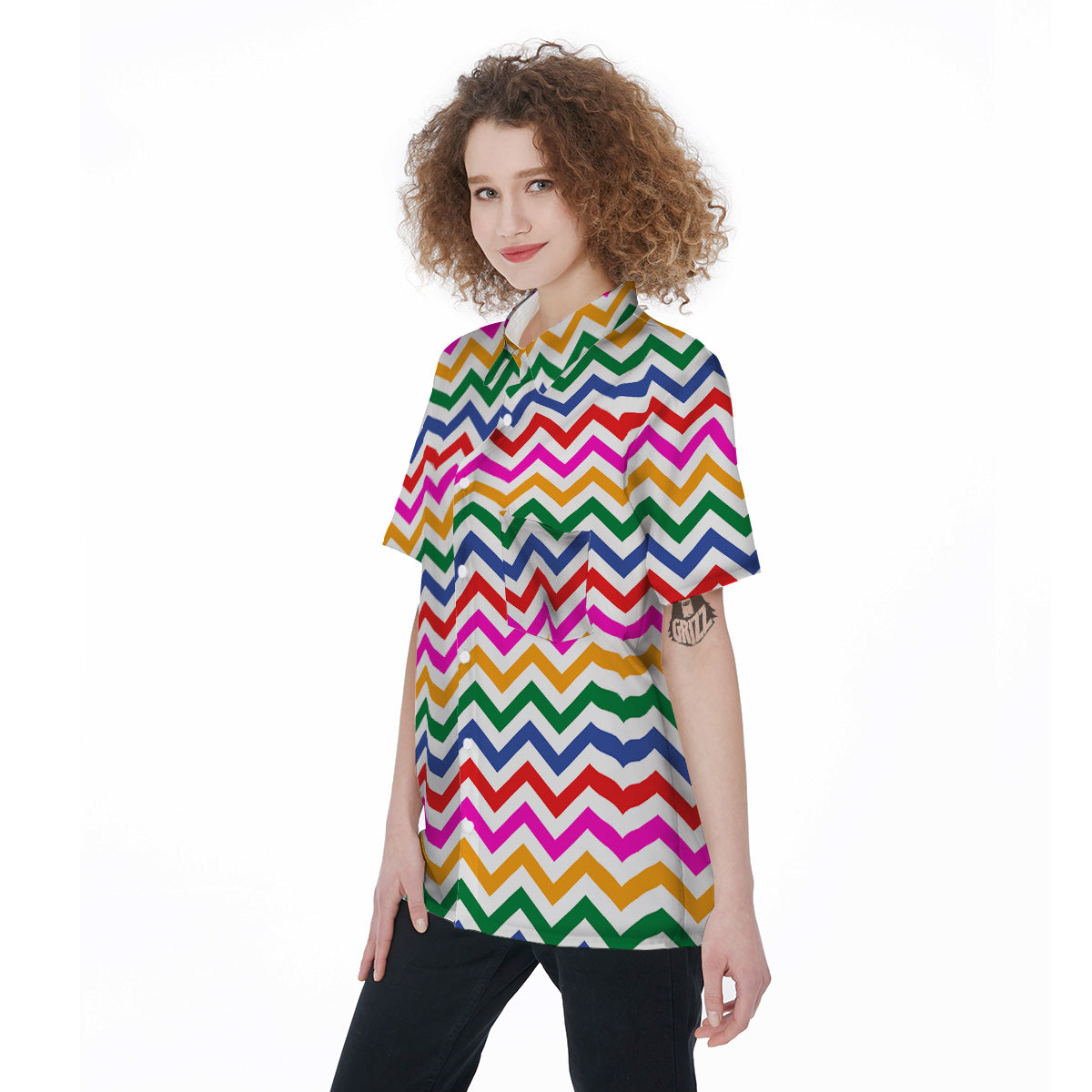 Rainbow LGBT Zigzag Print Pattern Women's Short Sleeve Shirts-grizzshop