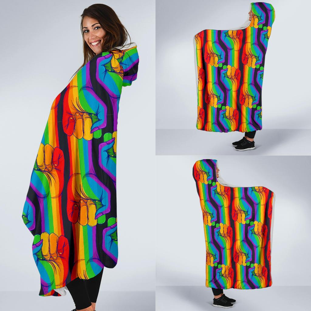 Rainbow Lgbt Patterm Print Hooded Blanket-grizzshop