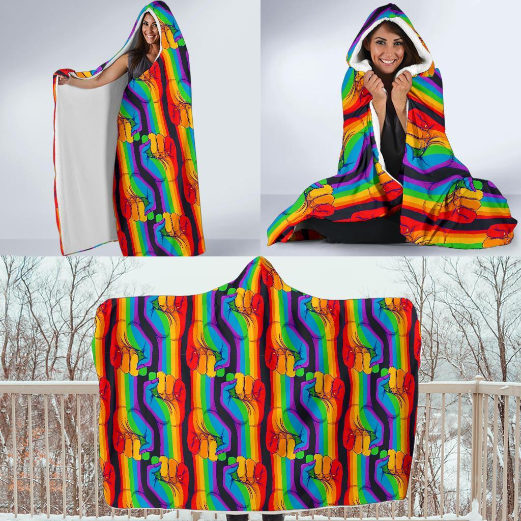 Rainbow Lgbt Patterm Print Hooded Blanket-grizzshop