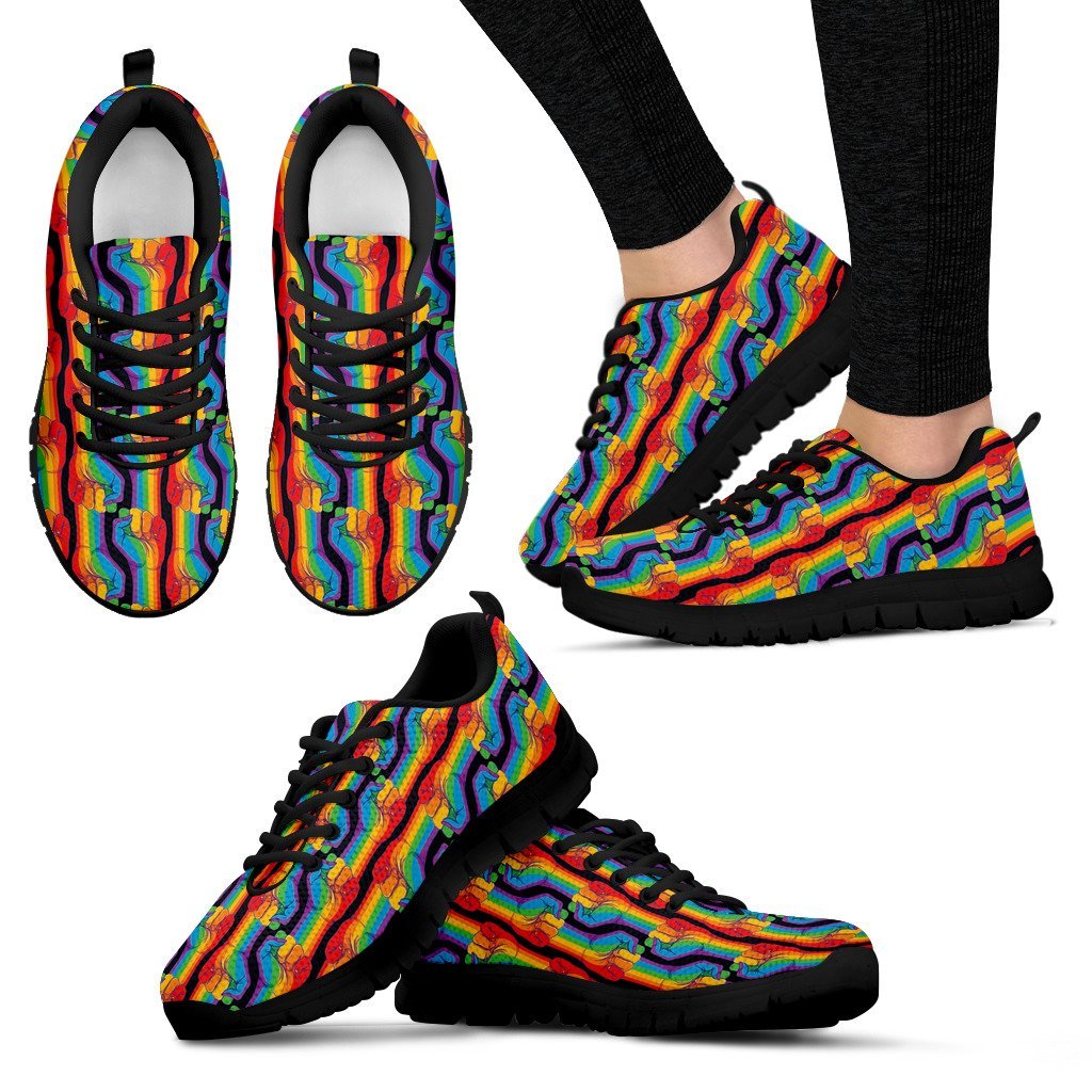 Rainbow Lgbt Pride Pattern Print Black Sneaker Shoes For Men Women-grizzshop