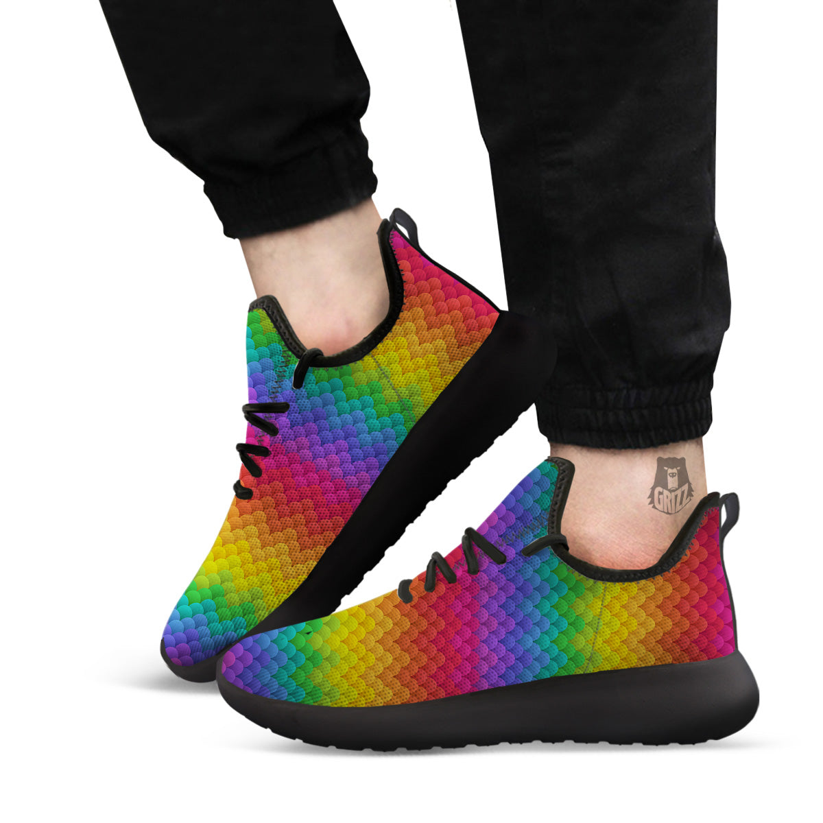 Rainbow Light Blobs Print Pattern Black Athletic Shoes-grizzshop