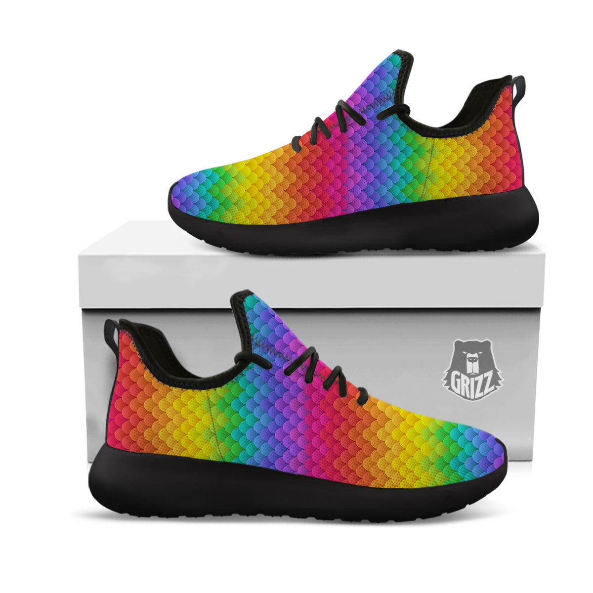 Rainbow Light Blobs Print Pattern Black Athletic Shoes-grizzshop