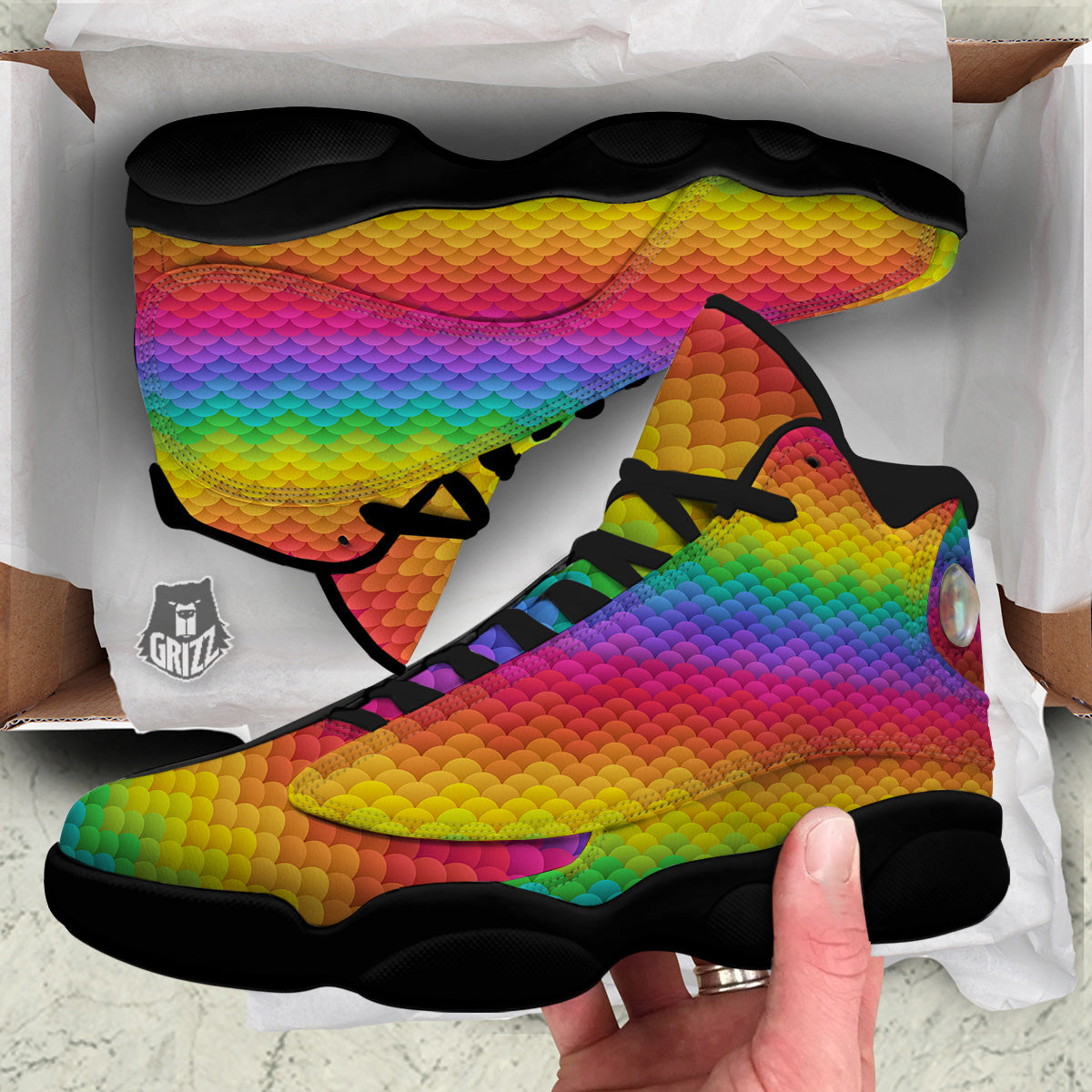 Rainbow Light Blobs Print Pattern Black Basketball Shoes-grizzshop