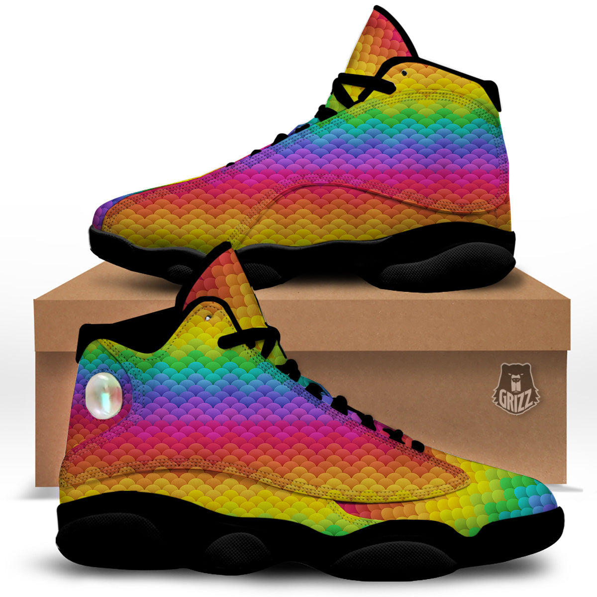 Rainbow Light Blobs Print Pattern Black Basketball Shoes-grizzshop