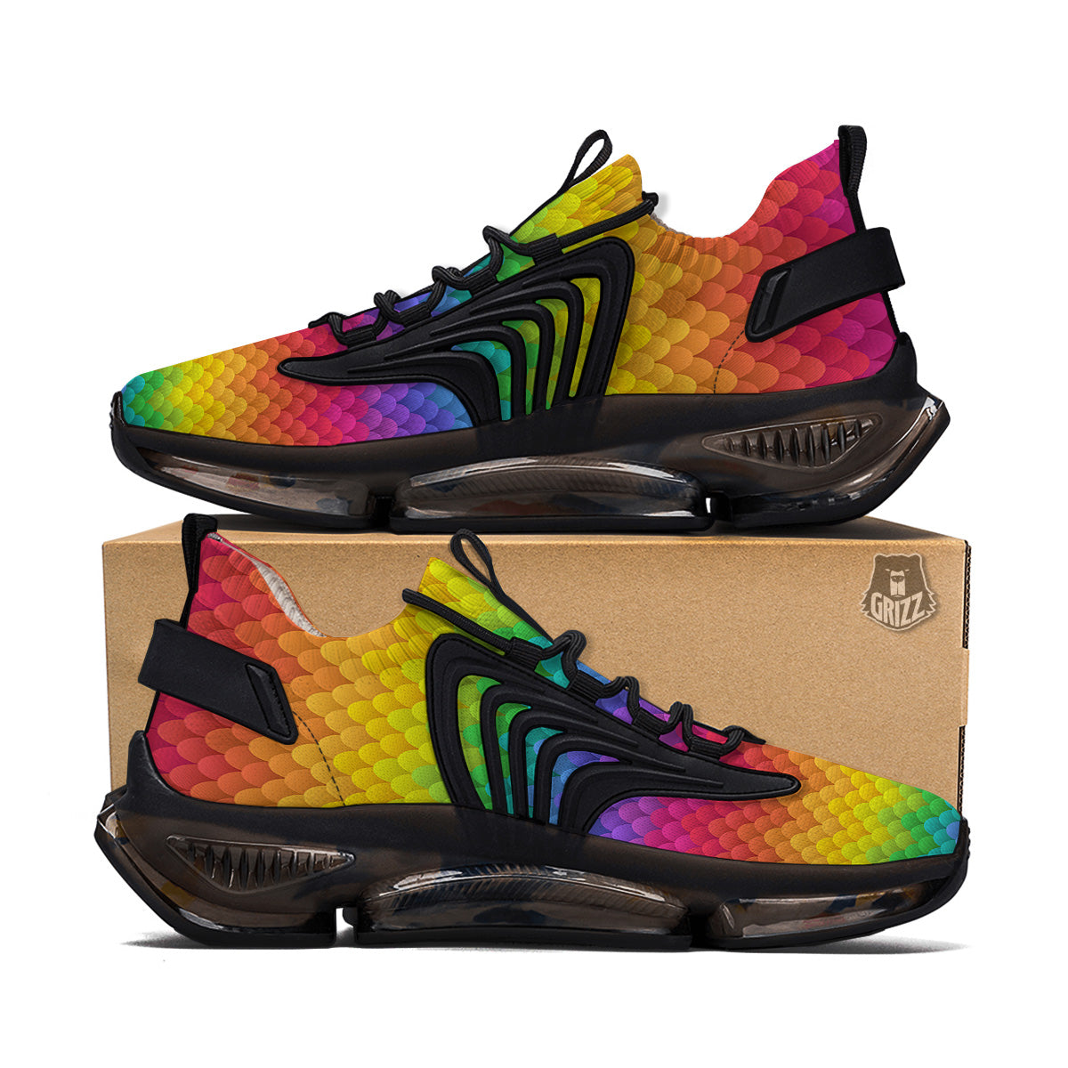Rainbow Light Blobs Print Pattern Black Gym Shoes-grizzshop