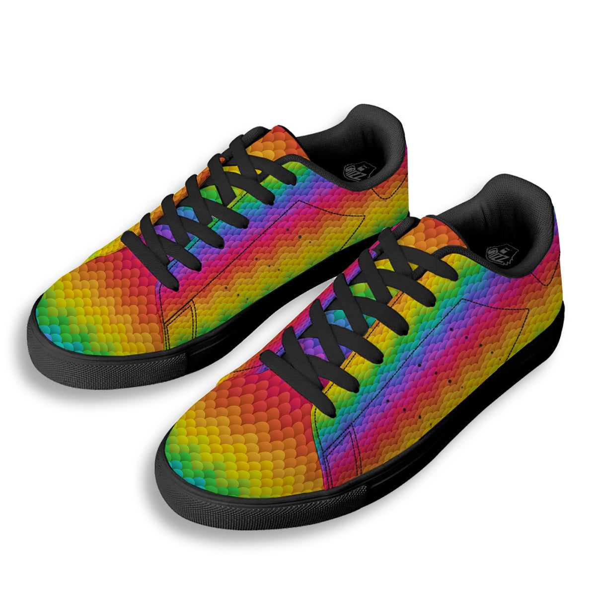 Rainbow Light Blobs Print Pattern Black Low Top Sneakers-grizzshop