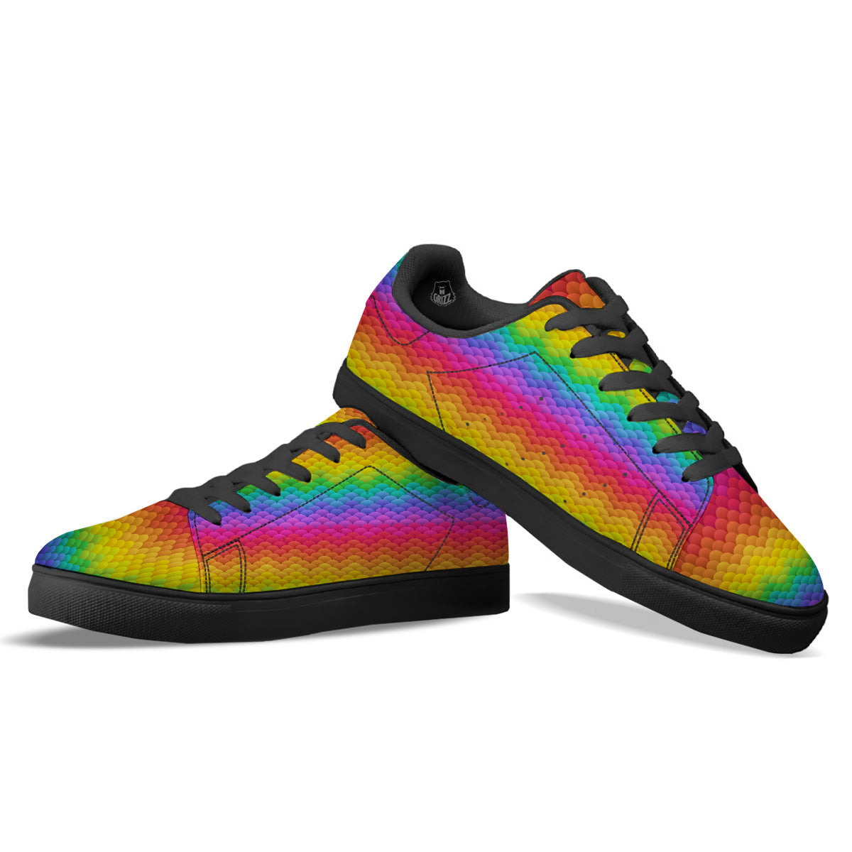 Rainbow Light Blobs Print Pattern Black Low Top Sneakers-grizzshop