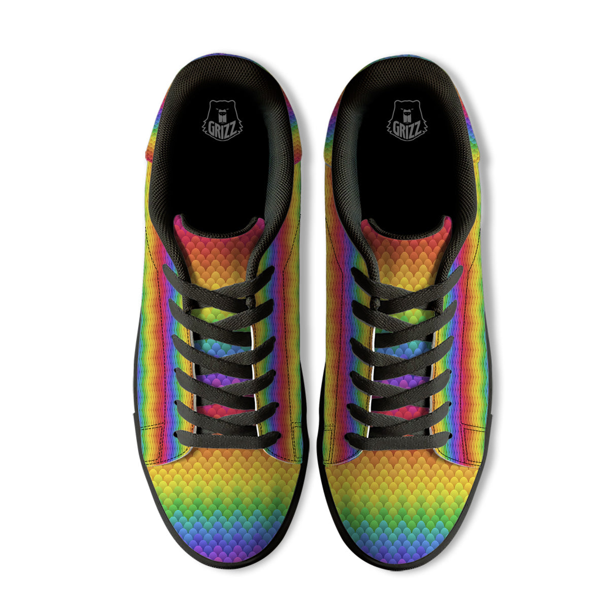 Rainbow Light Blobs Print Pattern Black Low Top Sneakers-grizzshop