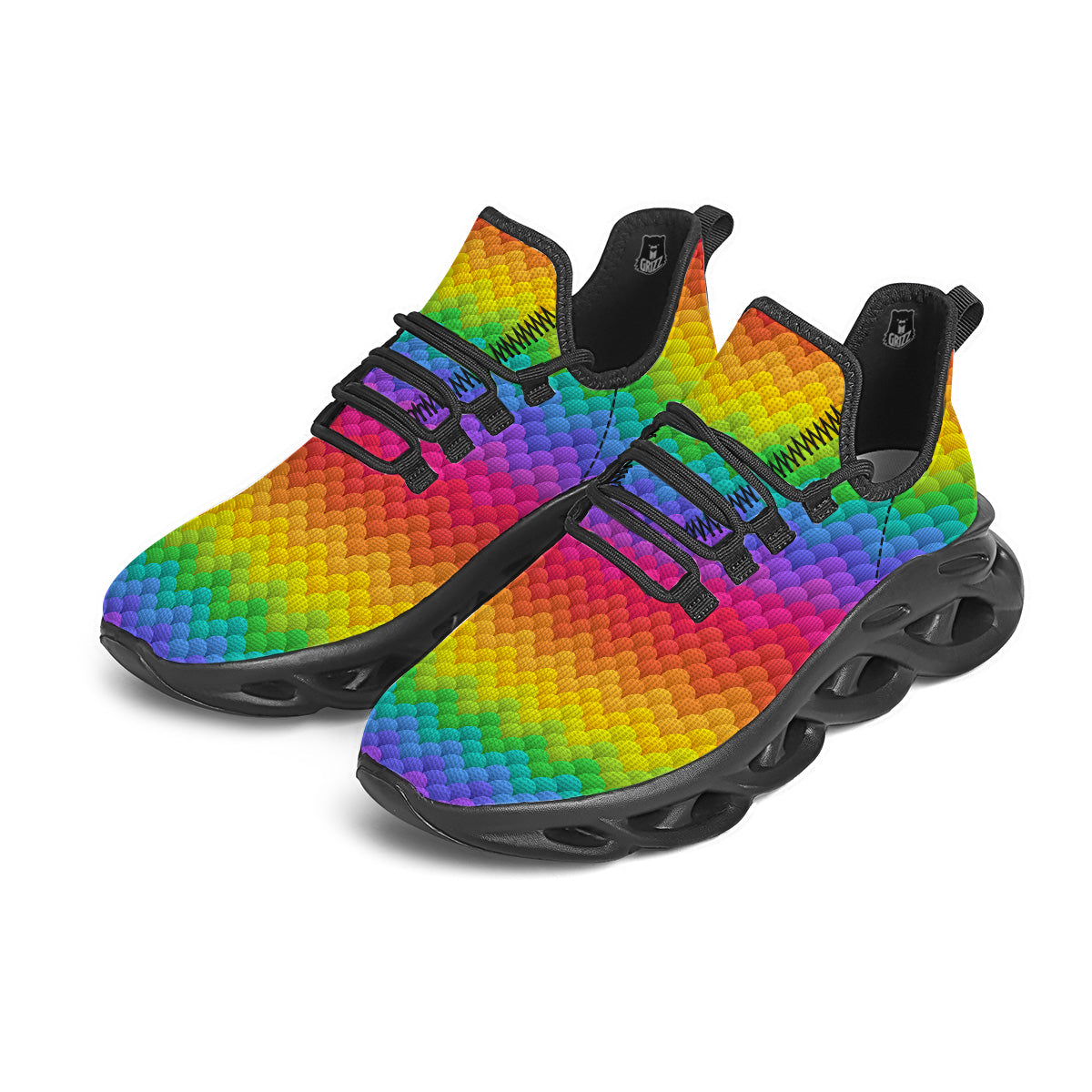 Rainbow Light Blobs Print Pattern Black Running Shoes-grizzshop