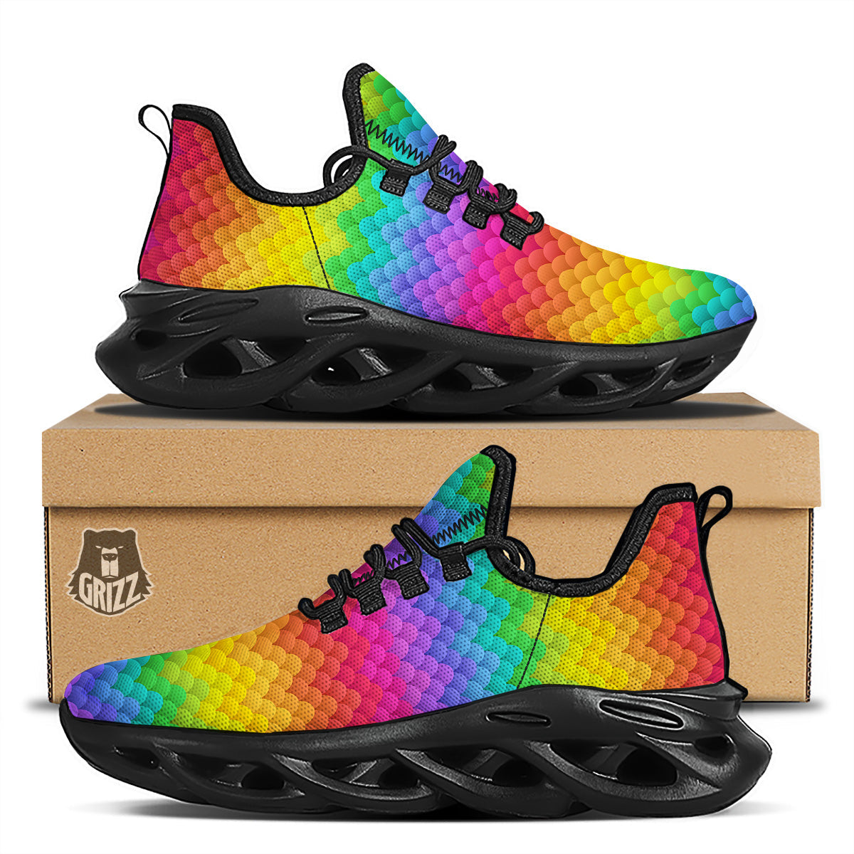 Rainbow Light Blobs Print Pattern Black Running Shoes-grizzshop