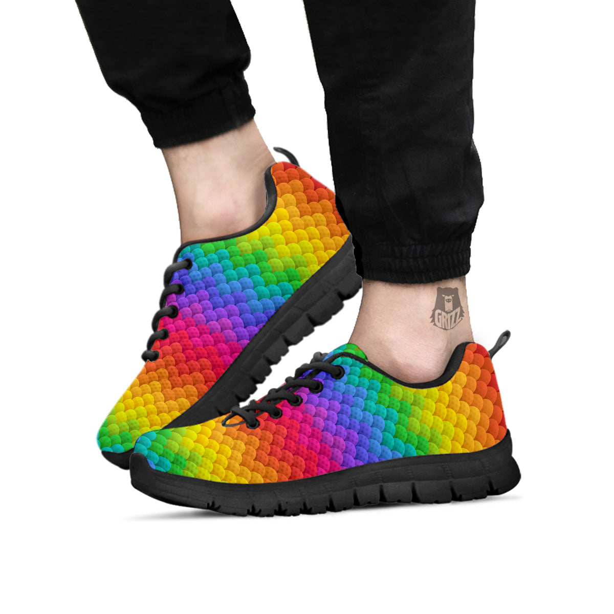 Rainbow Light Blobs Print Pattern Black Sneaker-grizzshop