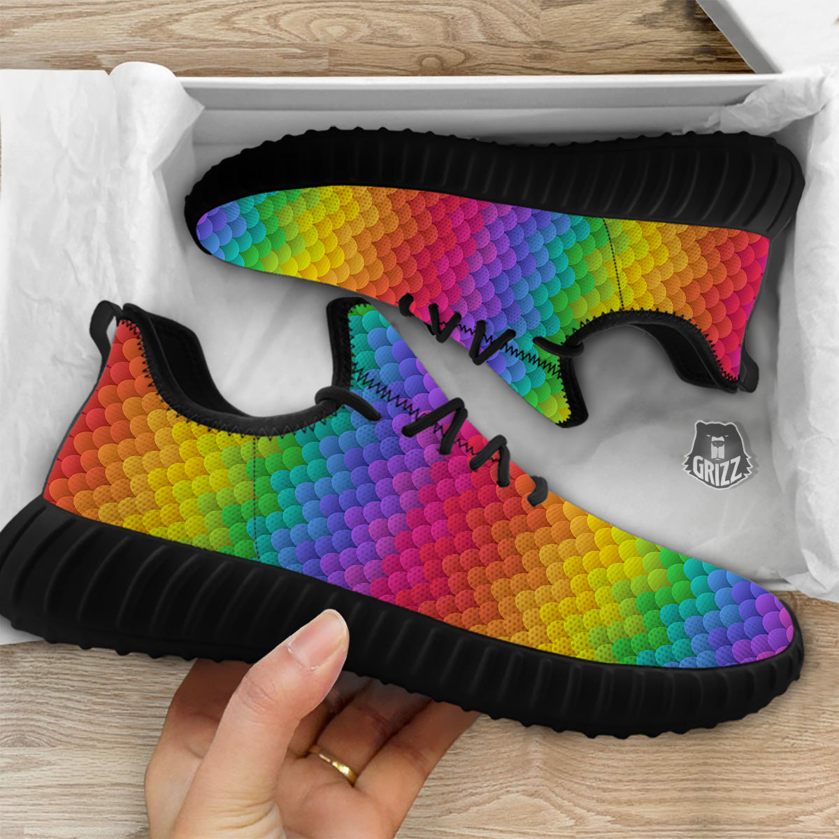 Rainbow Light Blobs Print Pattern Black Walking Shoes-grizzshop