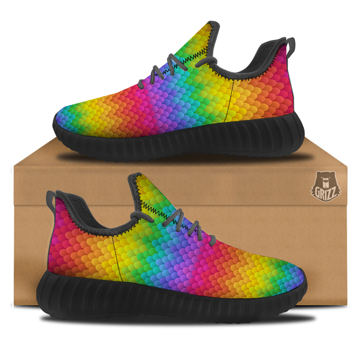 Rainbow Light Blobs Print Pattern Black Walking Shoes-grizzshop