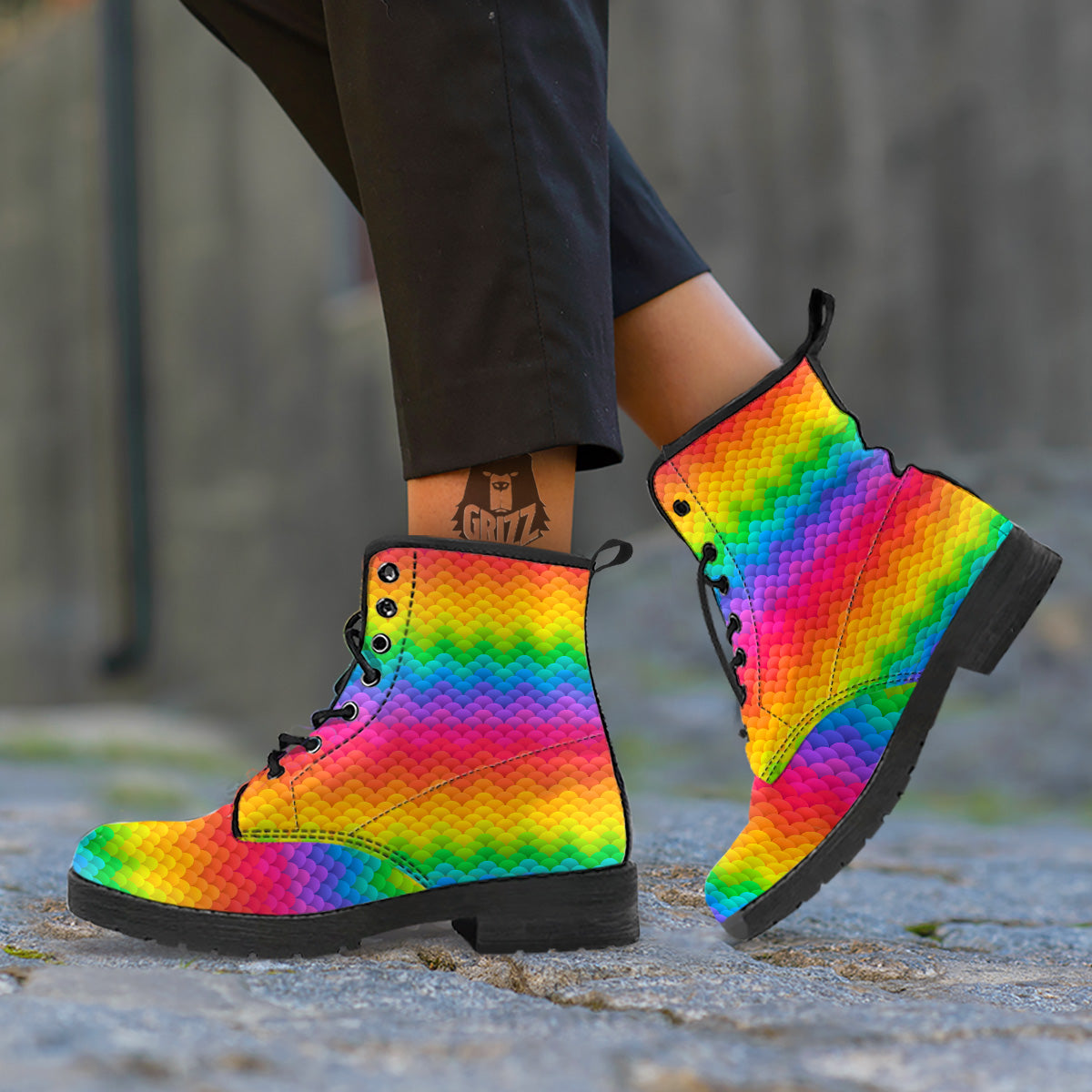 Rainbow Light Blobs Print Pattern Leather Boots-grizzshop