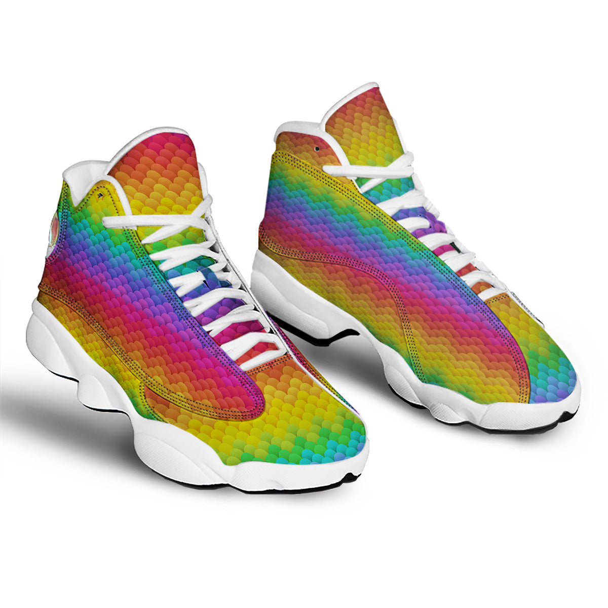 Rainbow Light Blobs Print Pattern White Basketball Shoes-grizzshop