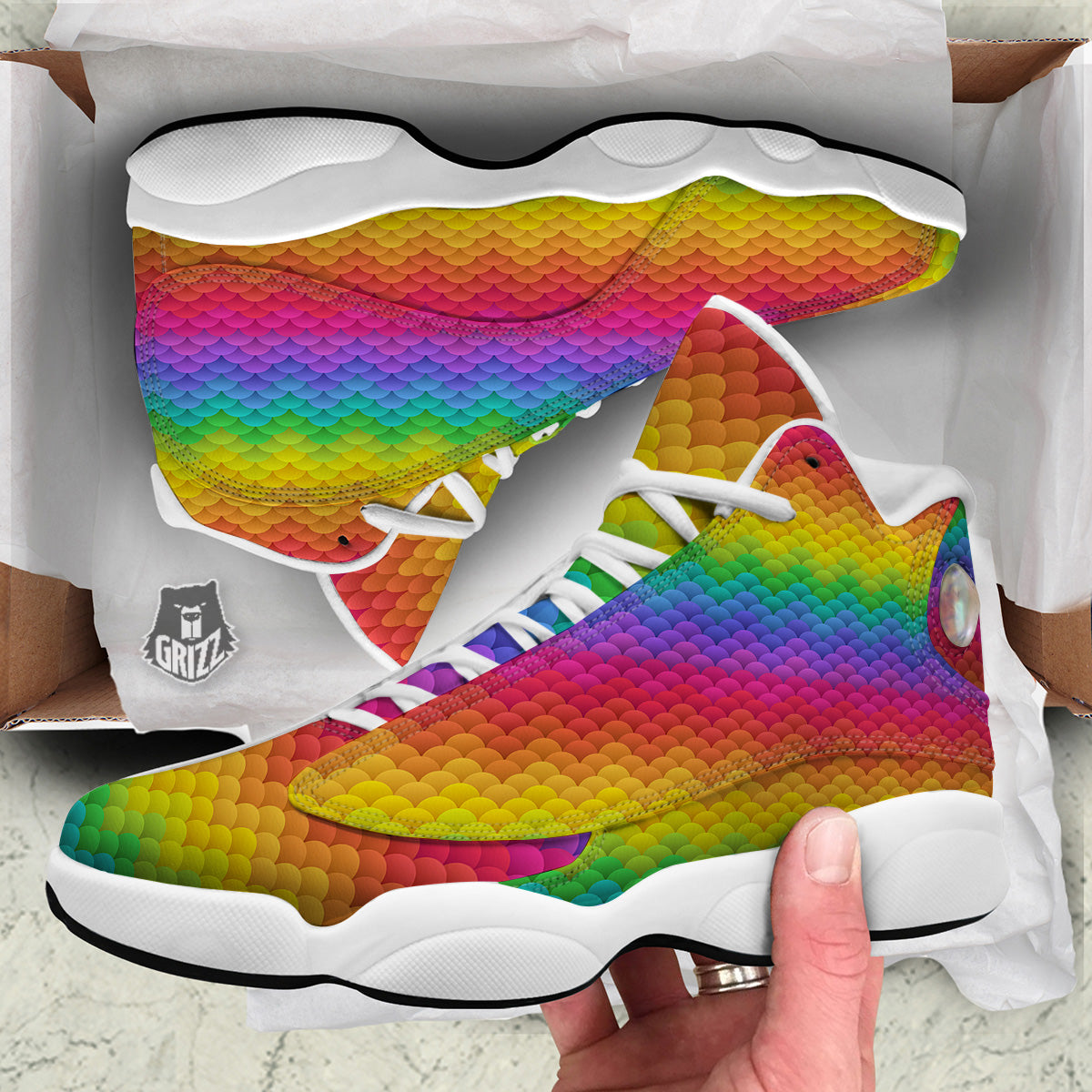 Rainbow Light Blobs Print Pattern White Basketball Shoes-grizzshop