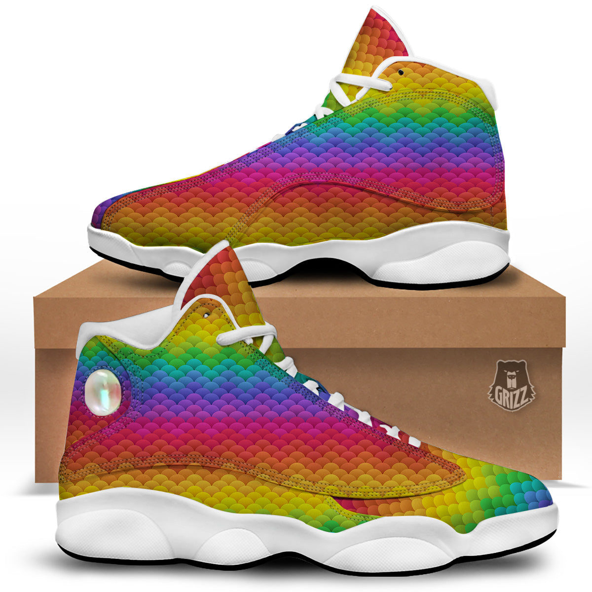 Rainbow Light Blobs Print Pattern White Basketball Shoes-grizzshop