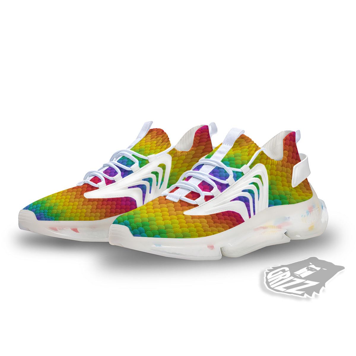 Rainbow Light Blobs Print Pattern White Gym Shoes-grizzshop