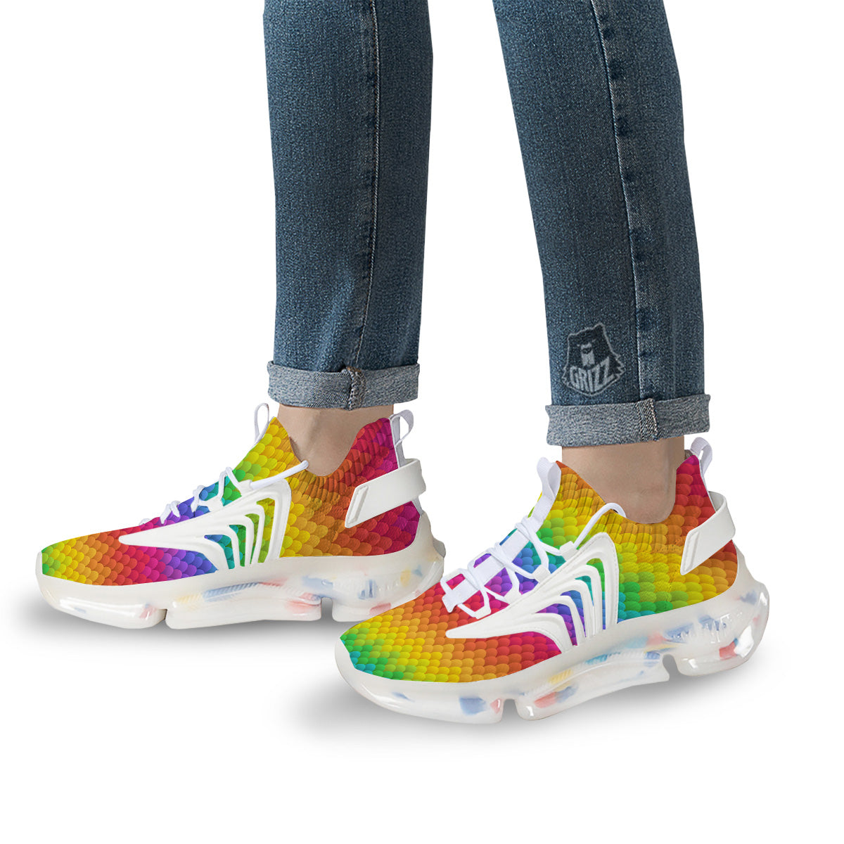 Rainbow Light Blobs Print Pattern White Gym Shoes-grizzshop