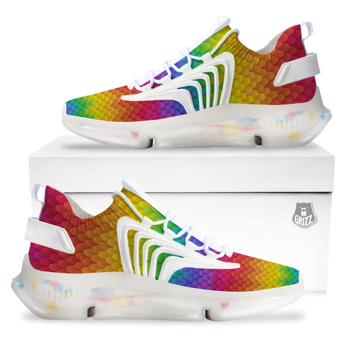 Rainbow Light Blobs Print Pattern White Gym Shoes-grizzshop
