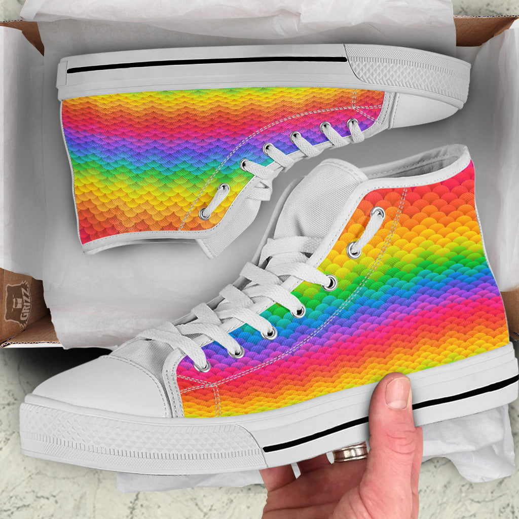 Rainbow Light Blobs Print Pattern White High Top Shoes-grizzshop