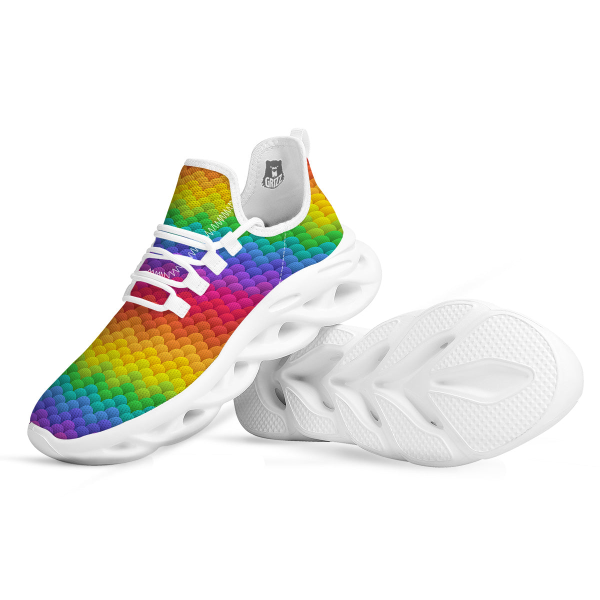 Rainbow Light Blobs Print Pattern White Running Shoes-grizzshop
