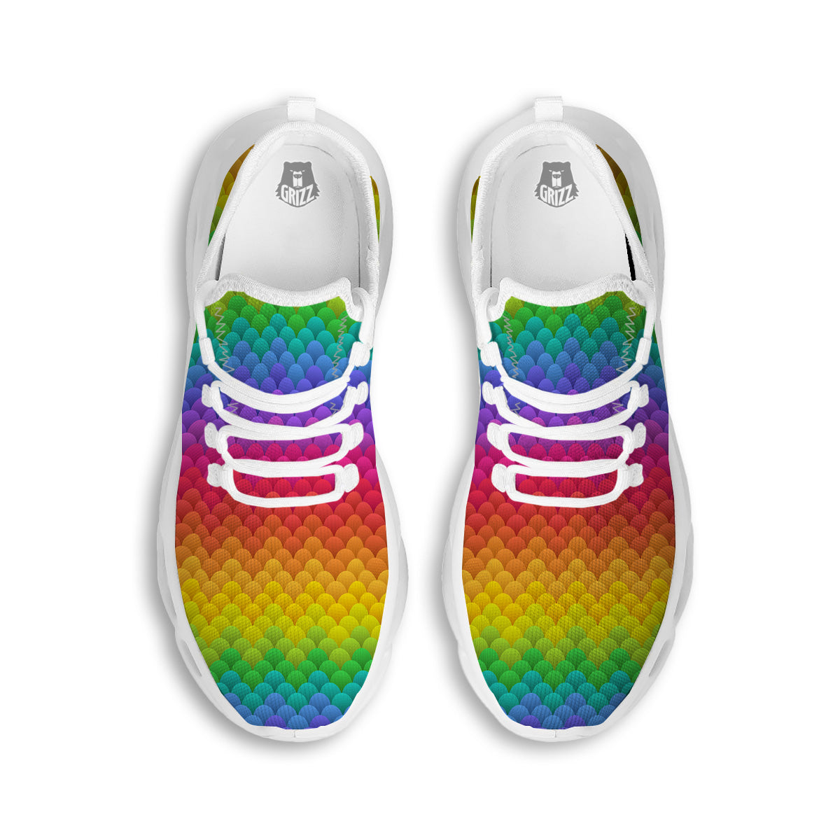 Rainbow Light Blobs Print Pattern White Running Shoes-grizzshop