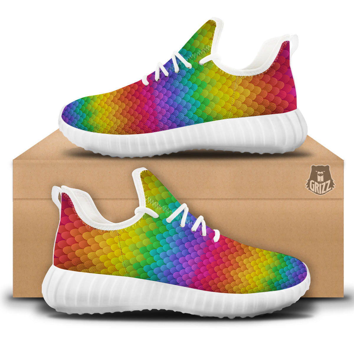 Rainbow Light Blobs Print Pattern White Walking Shoes-grizzshop
