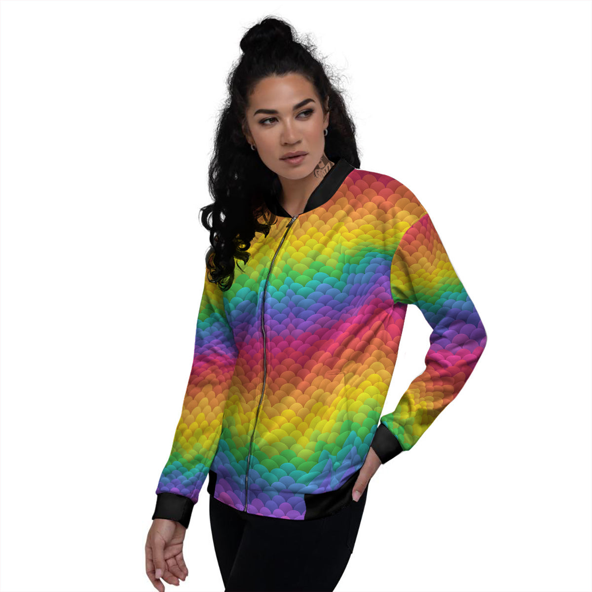 Rainbow Light Blobs Print Pattern Women's Bomber Jacket-grizzshop