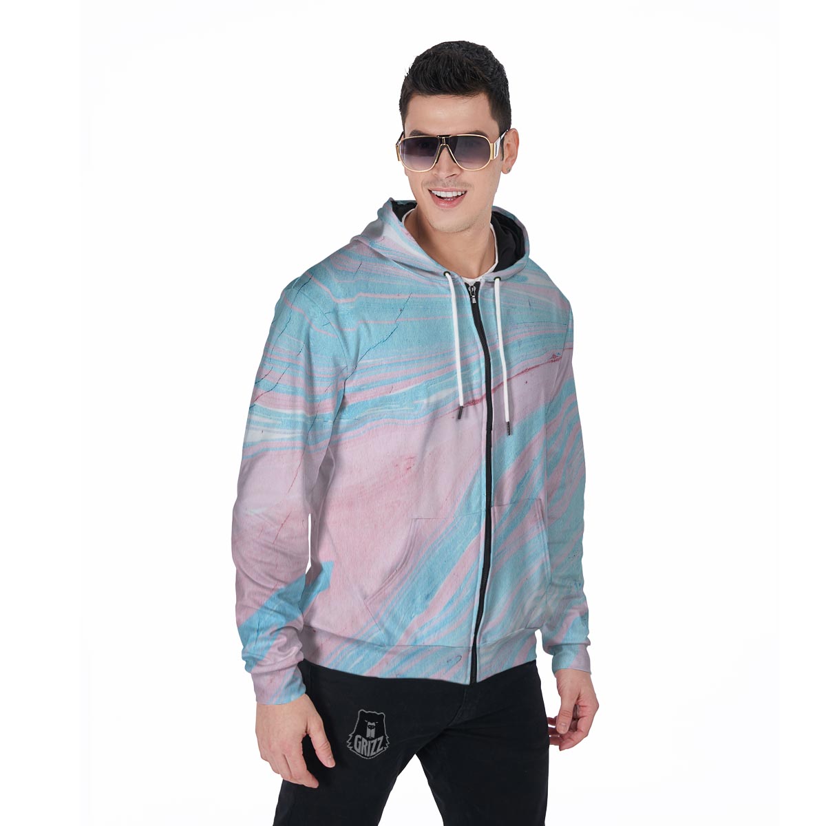 Rainbow Marble Men's Zip Up Hoodie-grizzshop