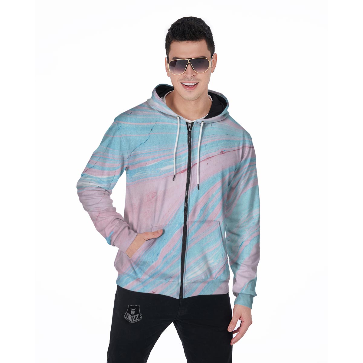 Rainbow Marble Men's Zip Up Hoodie-grizzshop